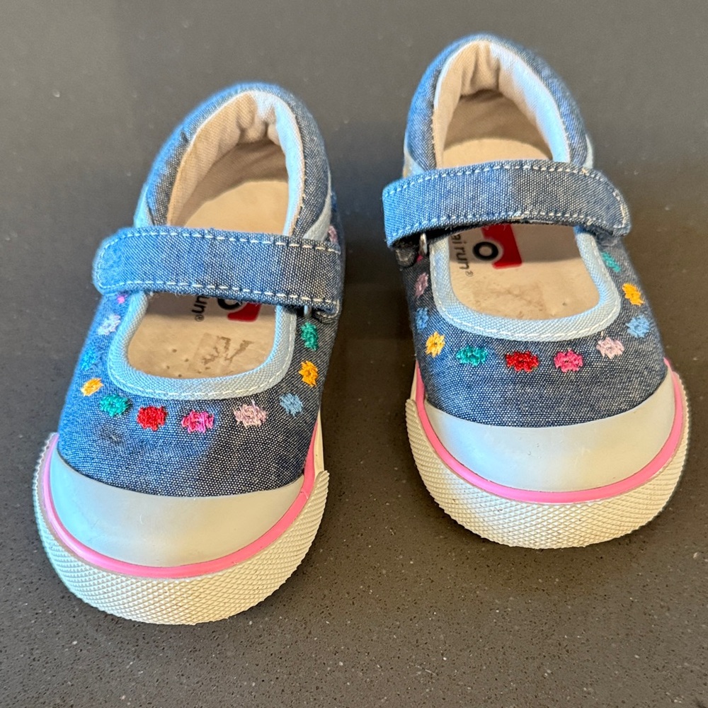 See Kai Run Denim Marie Kids Shoes Size 6 with Colorful Embroidery
